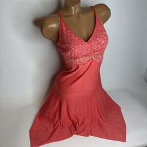 Vintage Lace Sequin Asymmetrical Dress S Hong Kong Floral Dark Pink Coquette
